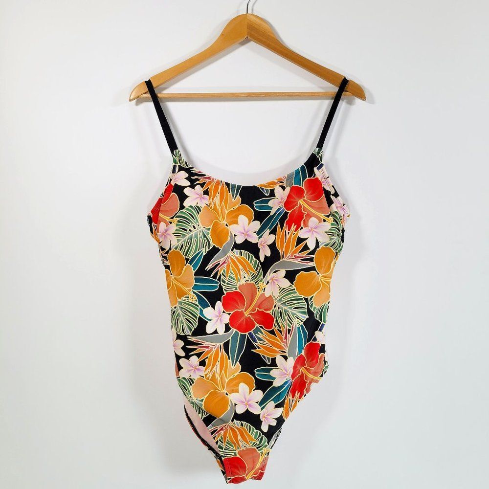 HURLEY Tropical Floral Print One Piece Size XXL Adjustable Straps UPF 50+ Swim